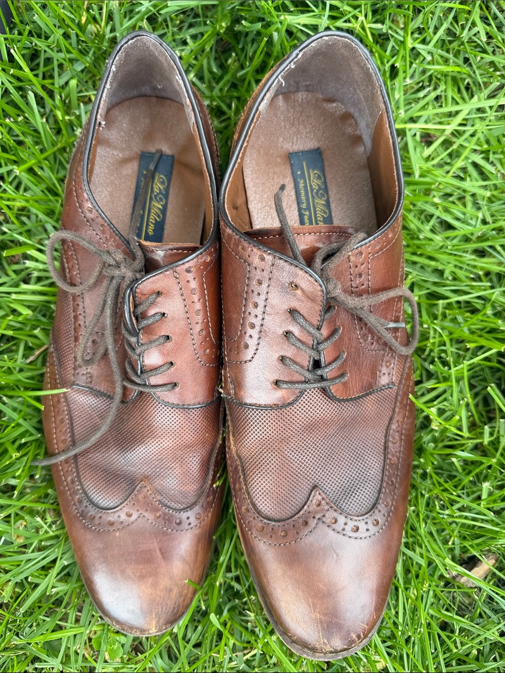 L.B. Evans Men's Cognac Brown Brogue Wingtip Oxfords